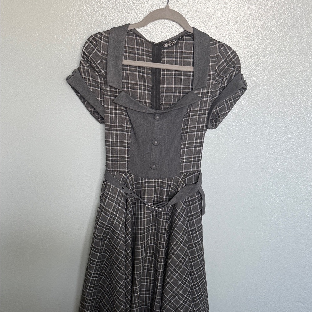 Voodoo Vixen Charcoal Plaid Midi Dress
